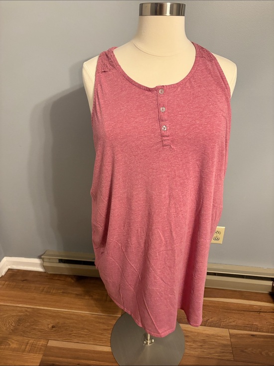 Cacique Other - Cacique Dusty Rose Henley Lace-Trim Sleeveless lounge dress